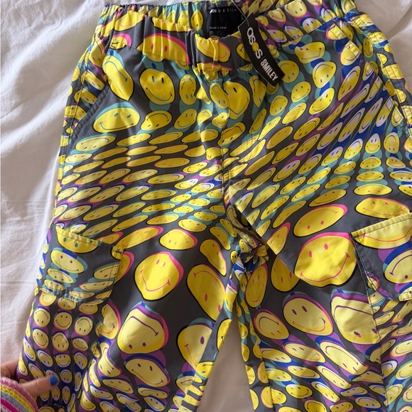 ASOS Yellow & Purple Wide Leg Pants with Smiley Print - Picture 3 of 3
